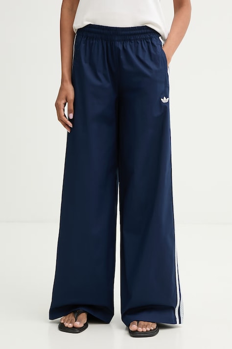 adidas Originals παντελόνι ίσιο γυναικείο βαμβακερό με ελαστάν σκούρο μπλε ψηλό KY3174