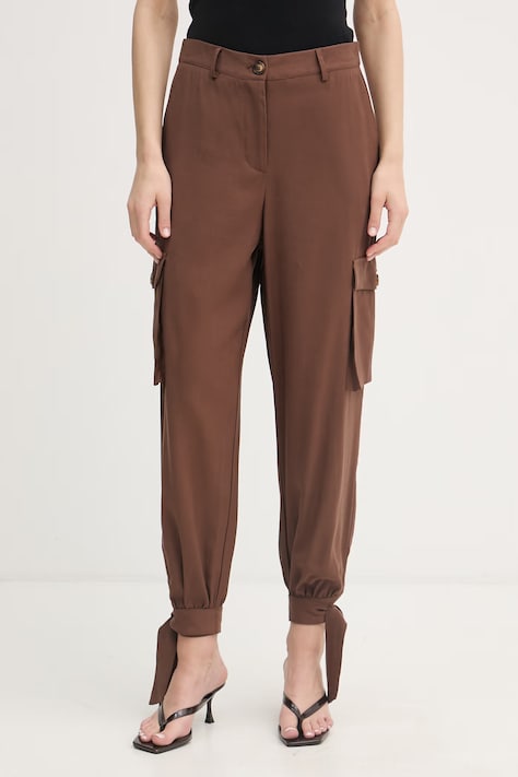 Gaudi spodnie cargo damskie z wiskozy brązowe high waist 611FD25016