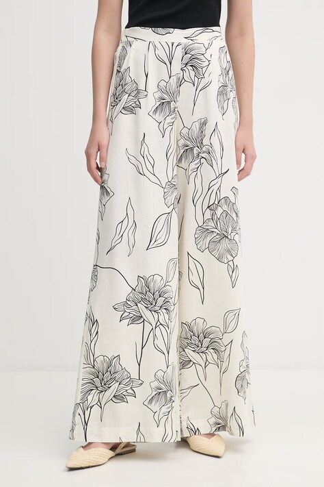 Gaudi spodnie palazzo damskie z lnem beżowe high waist 611FD25020