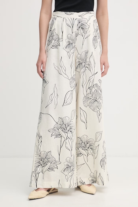 Gaudi spodnie palazzo damskie z lnem beżowe high waist 611FD25020