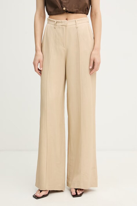 Gaudi spodnie straight damskie z wiskozą beżowe high waist 611FD25025