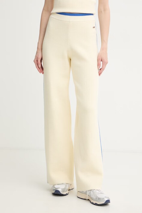 P.E Nation spodnie damskie z bawełną Odyssey beżowe high waist 261KP033