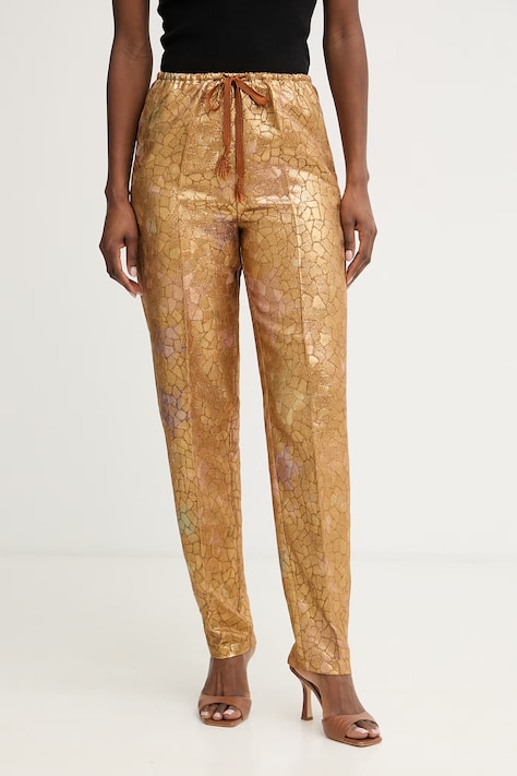 Forte Forte spodnie damskie z wiskozą złote high waist 14801.my.pants