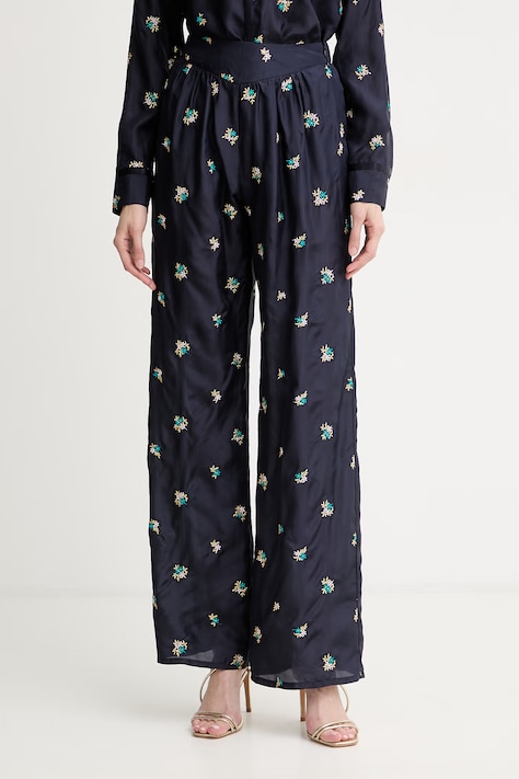 Forte Forte spodnie damskie jedwabne granatowe high waist 14869.my.pants