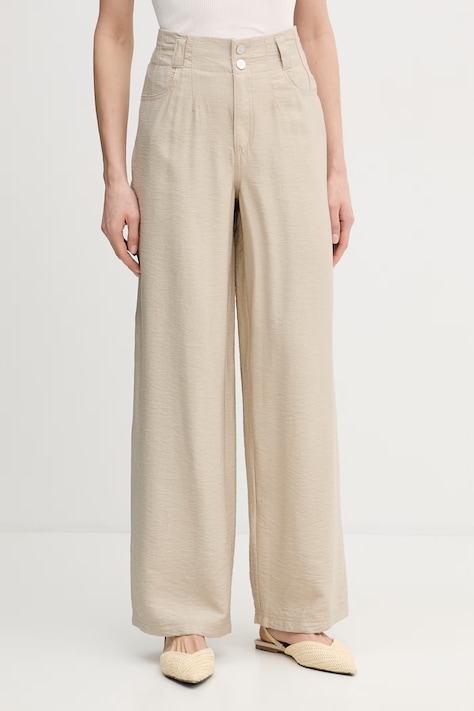 Dkny spodnie damskie kolor beżowy proste high waist P41KTR48