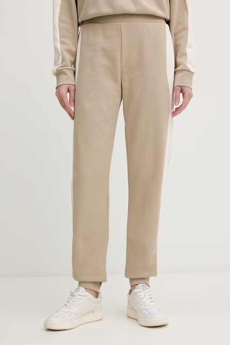Armani Exchange spodnie dresowe damskie bawełniane beżowe high waist XW001743 AF14284