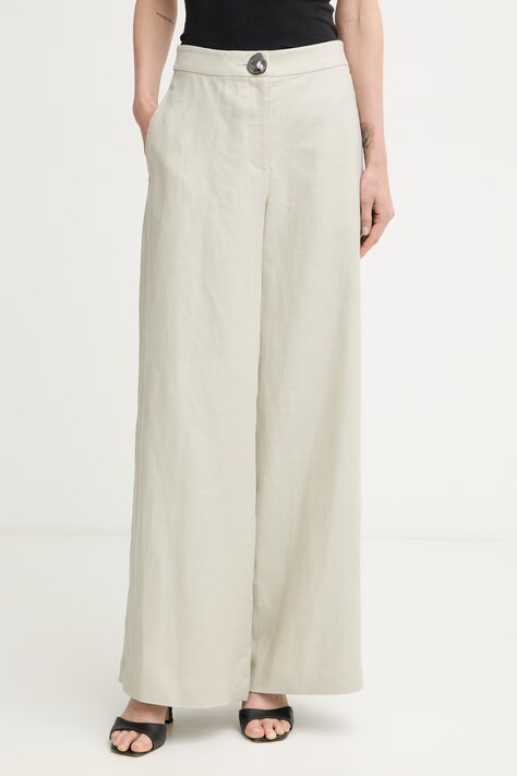 Armani Exchange kalhoty dámské lněné béžové high waist XW001982 AF21530