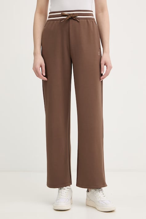 Armani Exchange spodnie dresowe damskie z wiskozą brązowe high waist