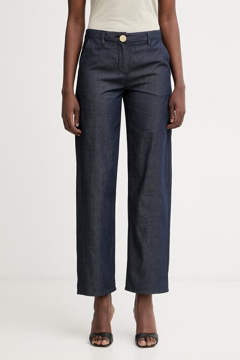 Armani Exchange spodnie damskie bawełniane granatowe regular waist XW002257 AF21337