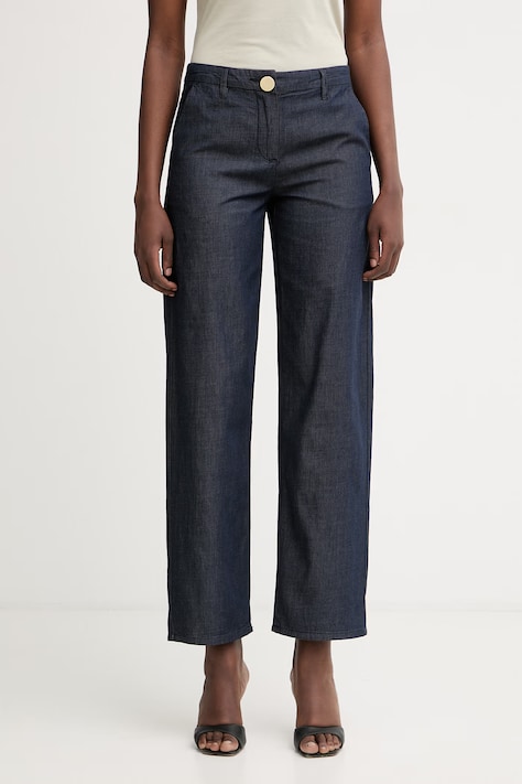 Armani Exchange spodnie damskie bawełniane granatowe regular waist XW002257 AF21337