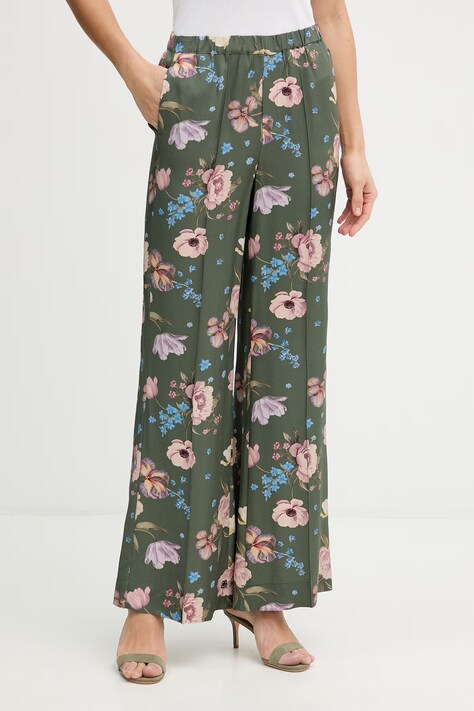 OUI spodnie damskie kolor zielony szerokie high waist 96575