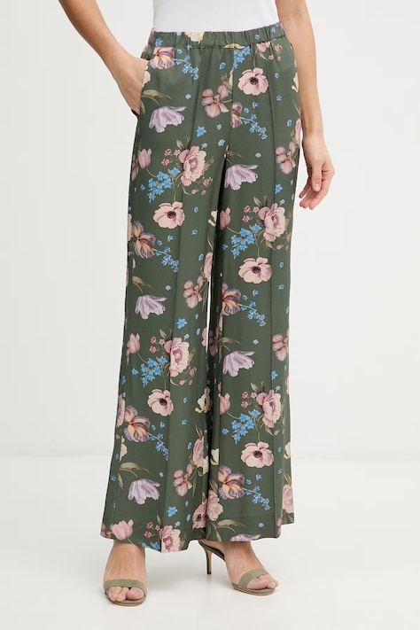 OUI spodnie damskie kolor zielony szerokie high waist 96575