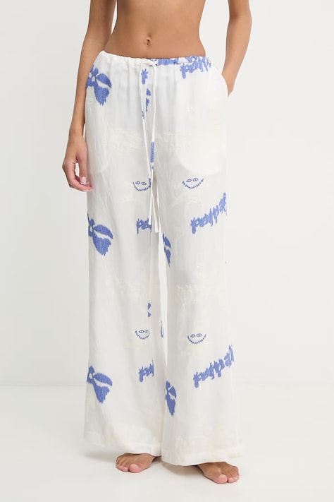 OAS spodnie damskie z lyocellem białe high waist 502003-6754