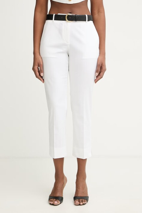 BOSS spodnie carrot damskie bawełniane z elastanem Tapria-Crop2 beżowe high waist