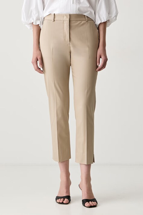 BOSS spodnie carrot damskie bawełniane z elastanem Tapria-Crop2 beżowe high waist 50551937