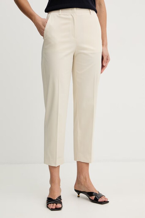 BOSS spodnie Tecarino2 damskie kolor beżowy proste high waist 50555621