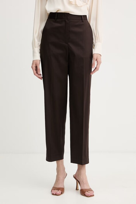 BOSS spodnie Tecarino2 damskie kolor brązowy proste high waist 50555621