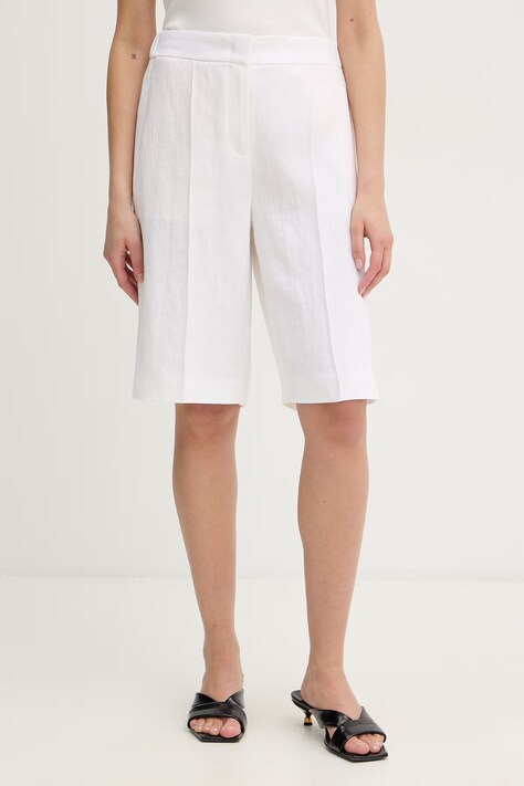 BOSS szorty damskie z lnem Tianala beżowe high waist 50557429