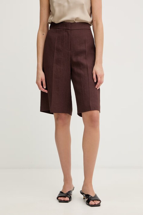 BOSS šortky dámske s ľanom Tianala hnedé high waist 50557429