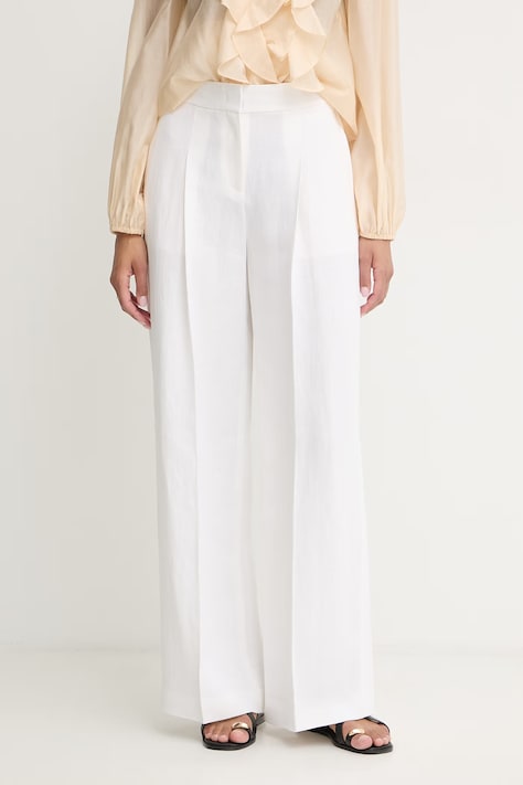 BOSS spodnie damskie z lnem Tiana11 beżowe high waist 50557443