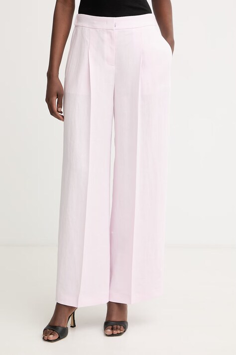 BOSS nohavice dámske s ľanom Tiana11 ružové high waist 50557443