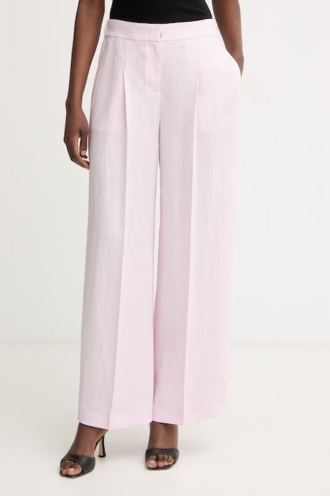 BOSS spodnie damskie z lnem Tiana11 różowe high waist 50557443