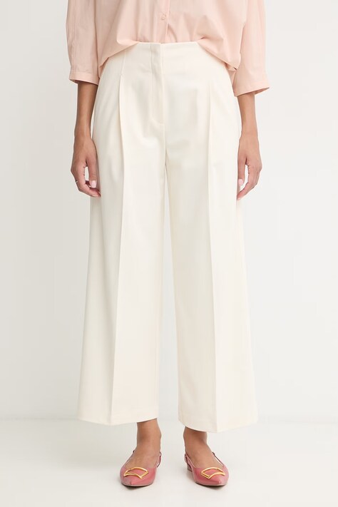 BOSS spodnie damskie z wiskozą Tulotta beżowe high waist 50562199