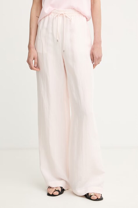 BOSS hlače za žene s dodatkom lana Tavati2_TI roza srednje visoki struk 50562213