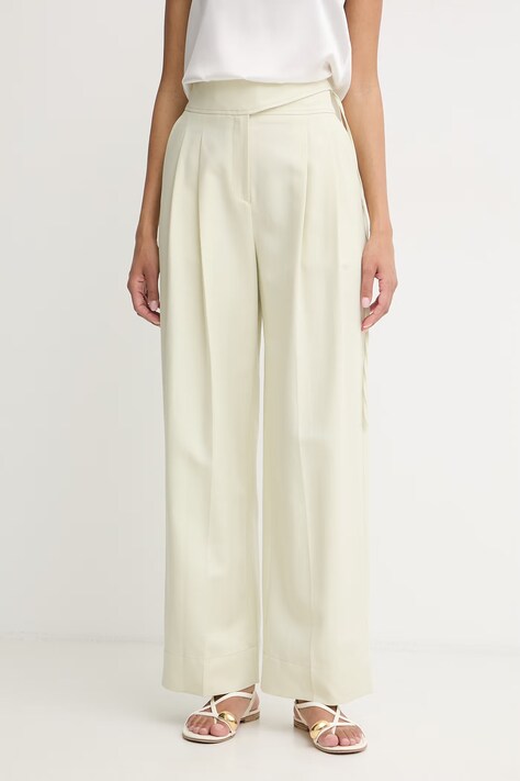 BOSS Orange παντελόνι wide leg Γυναικείο με πρόσμιξη λινού C Talily πράσινο ψηλή 50556552