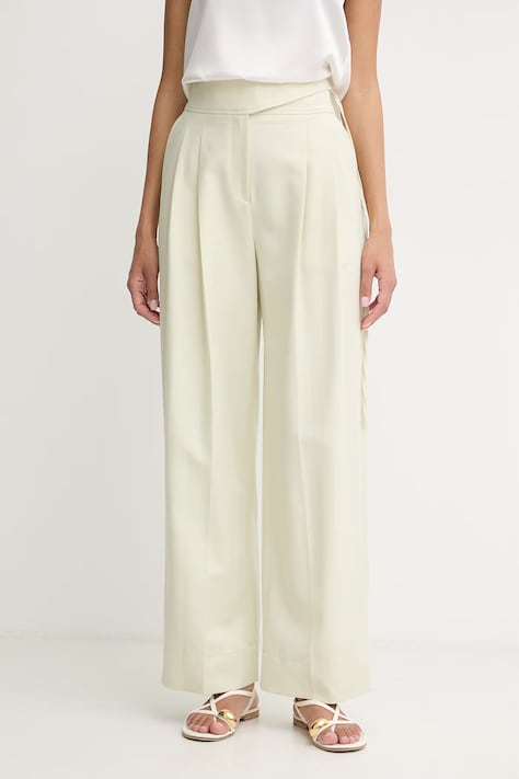 BOSS Orange παντελόνι wide leg Γυναικείο με πρόσμιξη λινού C Talily πράσινο ψηλή 50556552