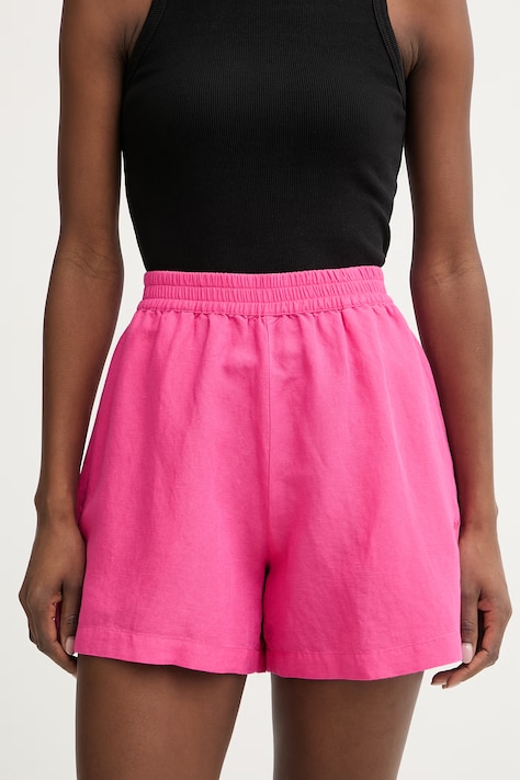 BOSS Orange шорты для женщин со льном C Tallan розовые high waist 50559251