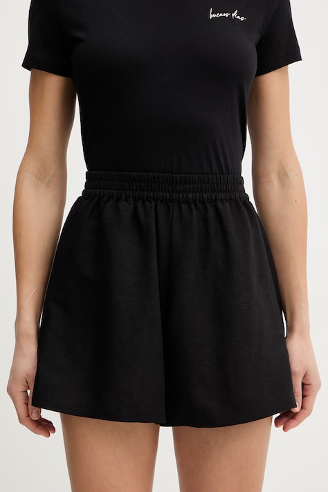 BOSS Orange šortky dámske s ľanom C Tallan čierne high waist 50559251