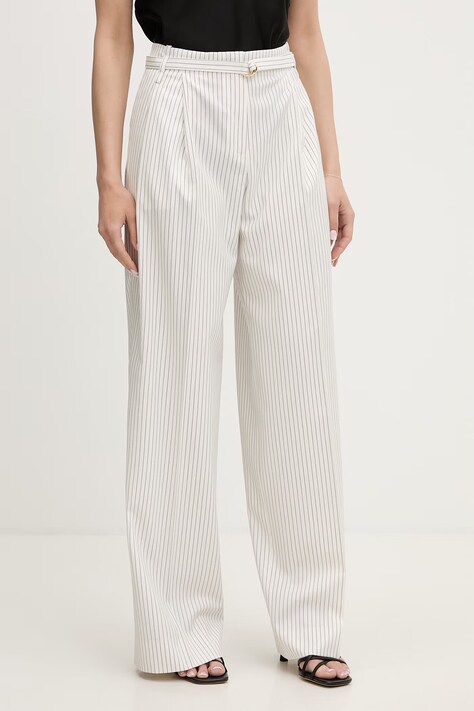 HUGO spodnie garniturowe damskie z wiskozą Hejuly białe high waist 50559202