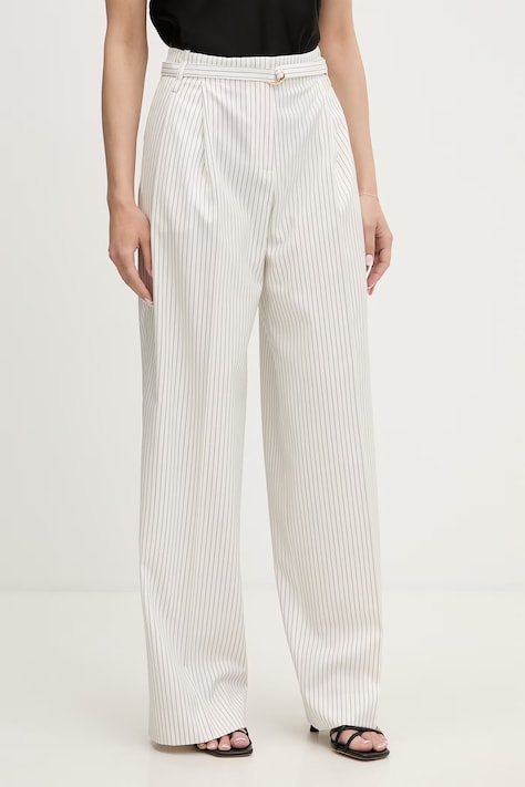 HUGO spodnie garniturowe damskie z wiskozą Hejuly białe high waist 50559202