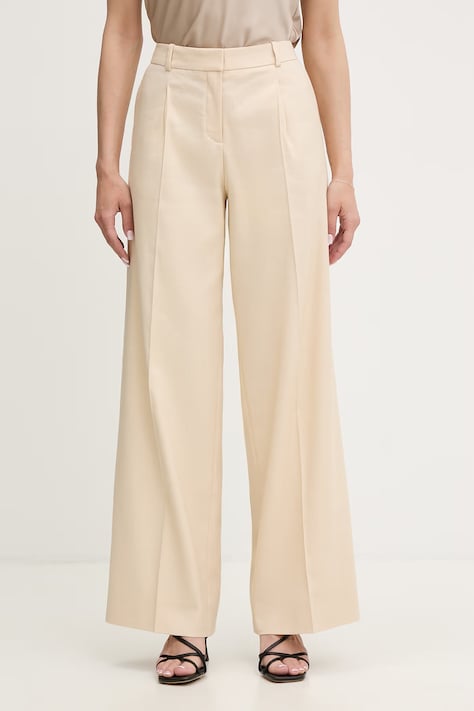 HUGO spodnie garniturowe damskie z dodatkiem lnu Halati beżowe high waist 50559839