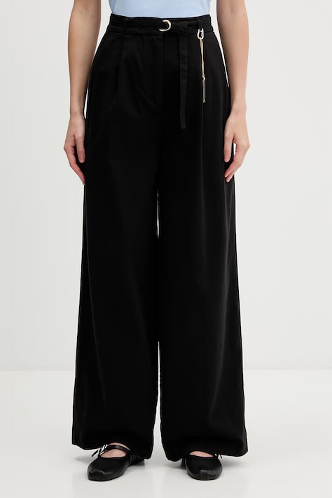 HUGO брюки прямые женские хлопковые Henesa-2-W чёрные high waist 50557331