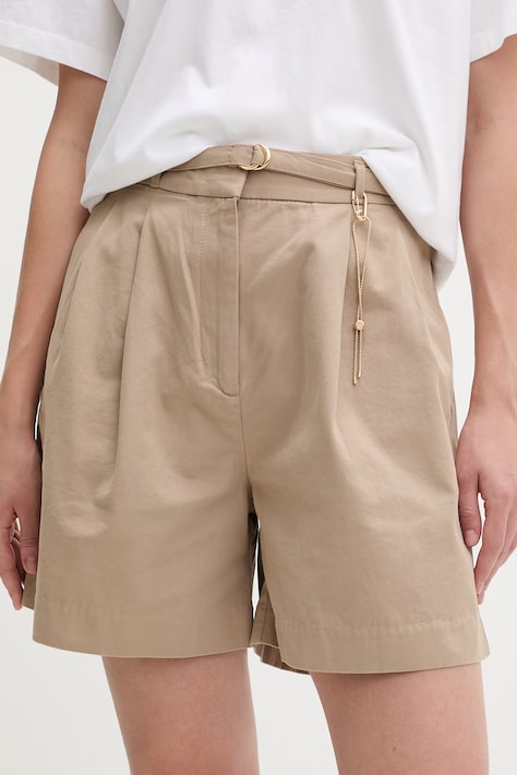 HUGO pantaloni scurți damă din bumbac Henisea-1-W bej high waist 50561249