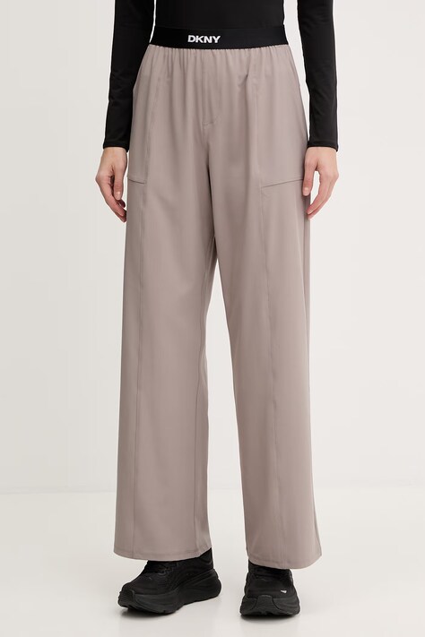 Dkny spodnie damskie kolor szary szerokie high waist DP6P3645