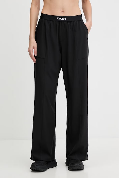 Dkny spodnie damskie kolor czarny szerokie high waist DP6P3645