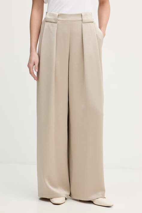 Dkny spodnie damskie kolor beżowy szerokie high waist P6AK7E57