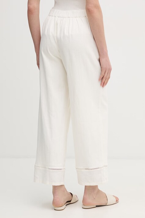 Dkny spodnie z dodatkiem lnu damskie kolor beżowy szerokie high waist DJ6P3129