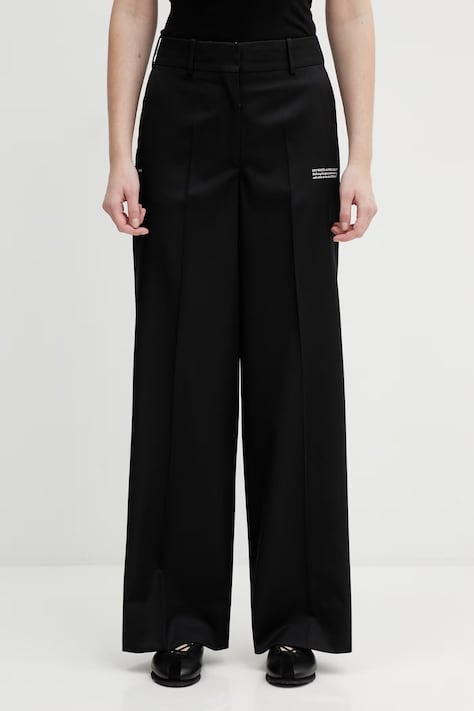 Off-White spodnie wełniane damskie kolor czarny proste high waist 2CA174C99FAB002