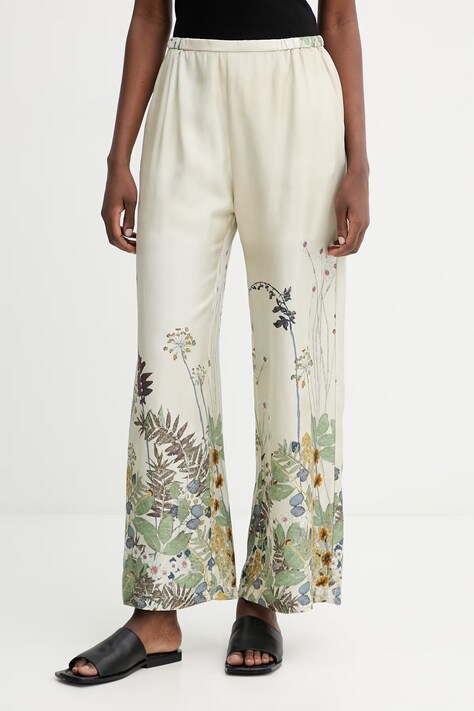 MUNTHE spodnie jedwabne FABERT damskie kolor zielony proste high waist 261141026118