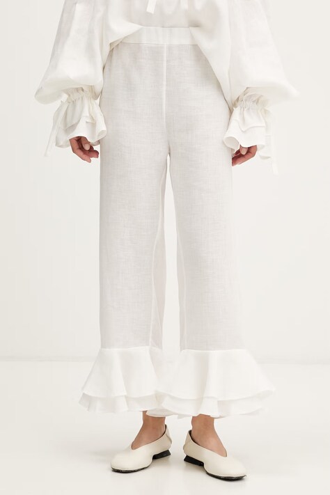 The Sleeper spodnie damskie lniane beżowe high waist CHPT01P001HD