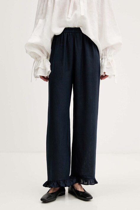The Sleeper spodnie damskie lniane granatowe high waist PFPT01P004HD