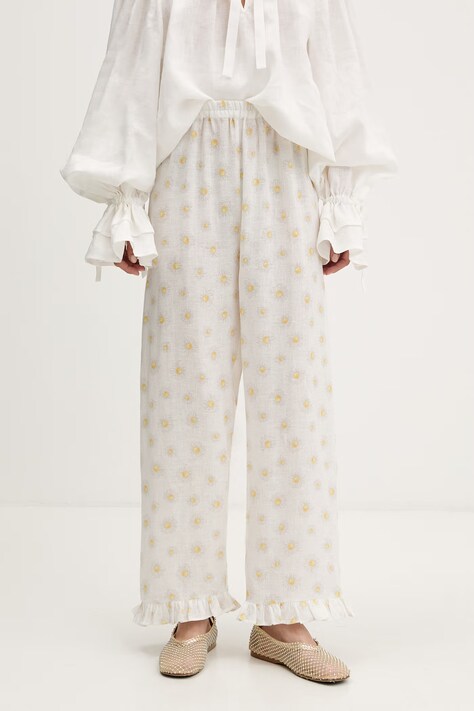 The Sleeper spodnie damskie lniane beżowe high waist PFPT01F028HD