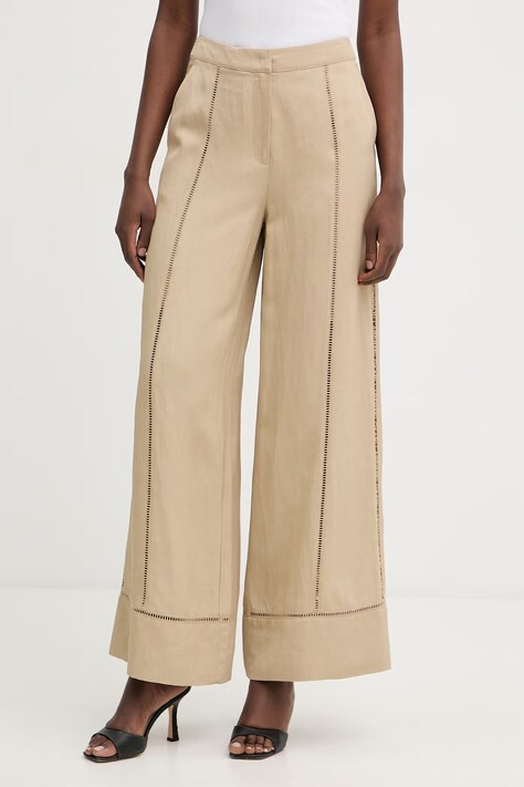 Karl Lagerfeld spodnie damskie z wiskozą beżowe B2W10007