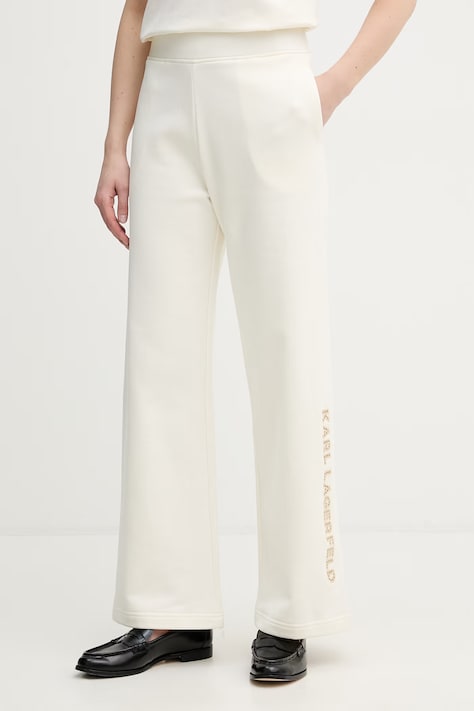 Karl Lagerfeld kalhoty ženské bavlněné béžové high waist