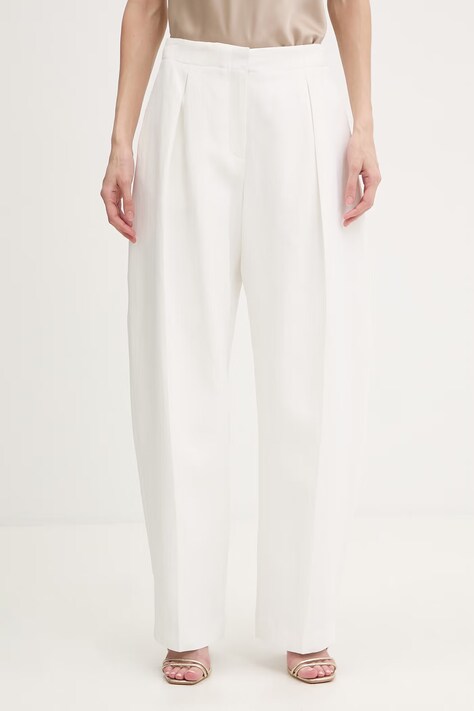 Karl Lagerfeld spodnie damskie z lnem Karl Lagerfeld Studio białe high waist B2W10147