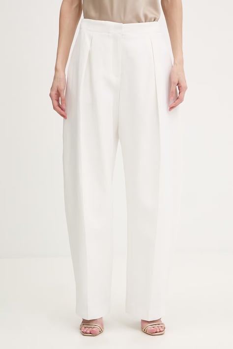 Karl Lagerfeld spodnie damskie z lnem Karl Lagerfeld Studio białe high waist B2W10147